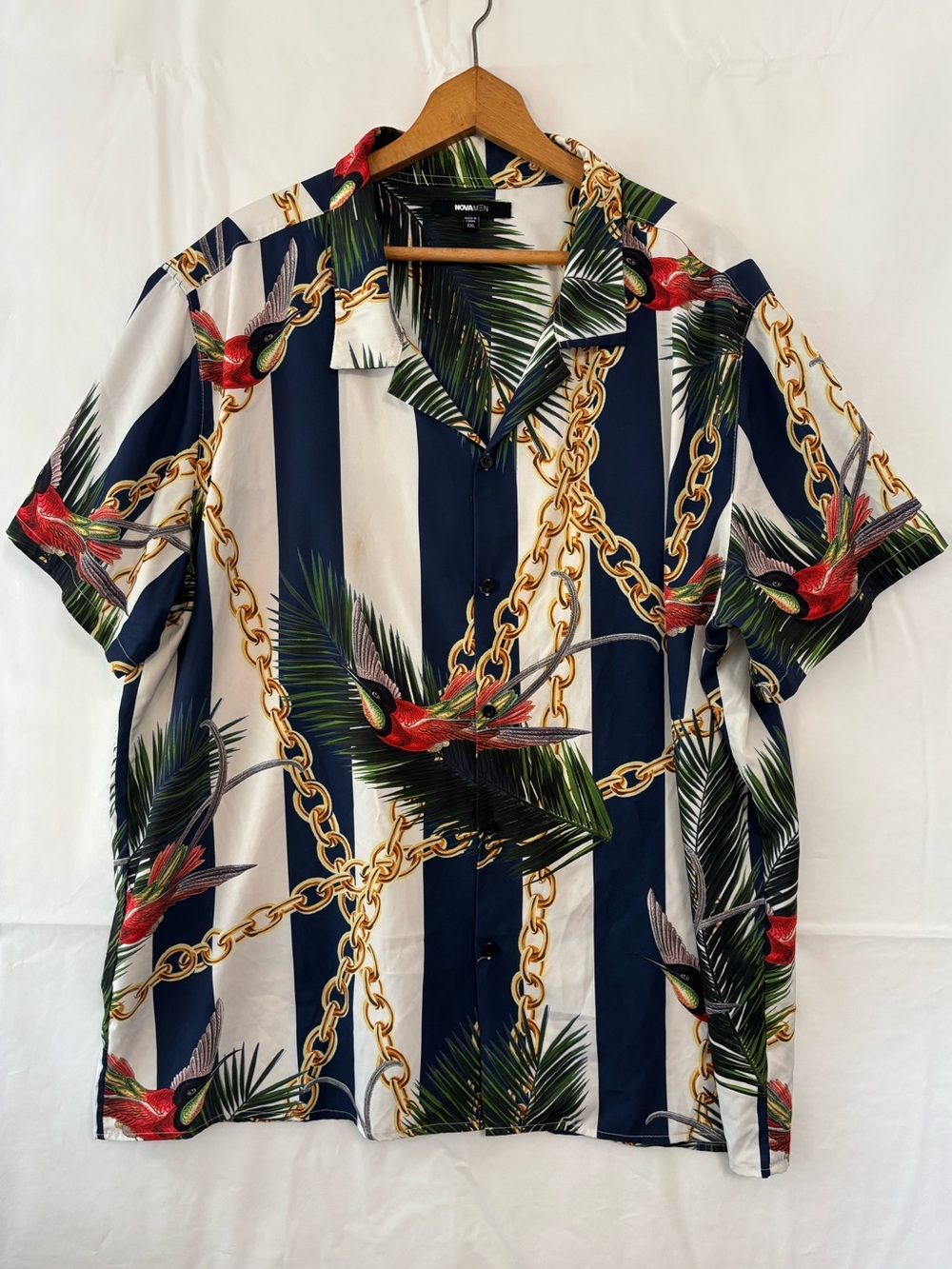 NOVA MEN Tropical Print Striped Casual Shirt Size XXL